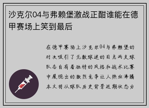 沙克尔04与弗赖堡激战正酣谁能在德甲赛场上笑到最后
